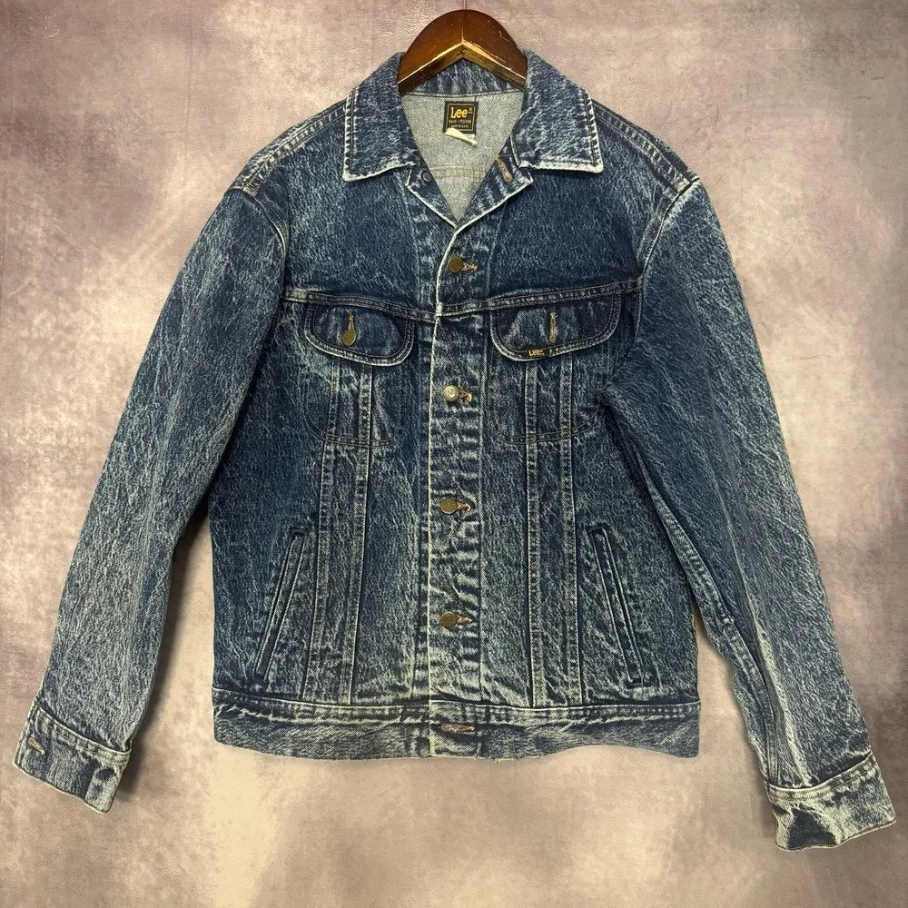 Vintage Lee Jacket Mens Small Denim Trucker Made in USA Acid Wash Button 80s